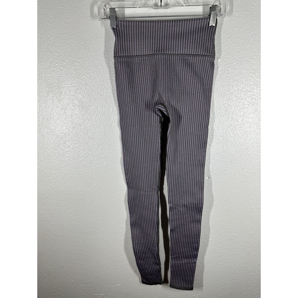 Fabletics Yoga Leggings Womens XS Tall Gray Purple High Waisted Seamless Rib - Picture 2 of 11